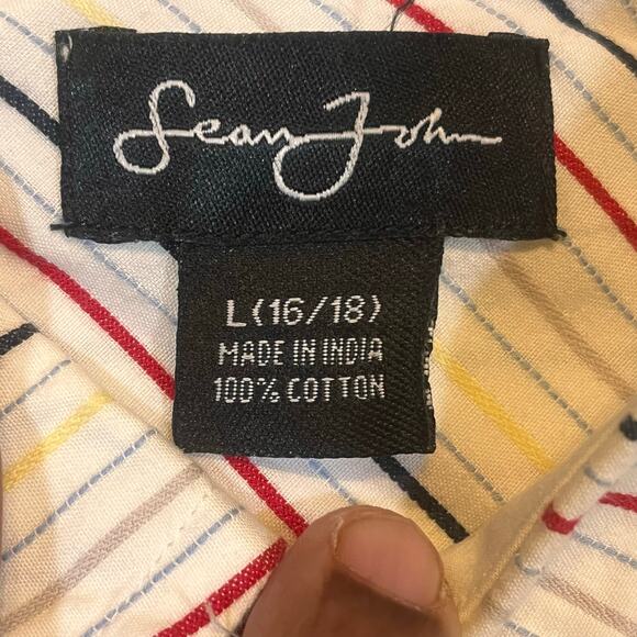 Sean‎ John Mens Large Long Sleeve Striped Button Shirt Colorful Spring - Picture 3 of 5